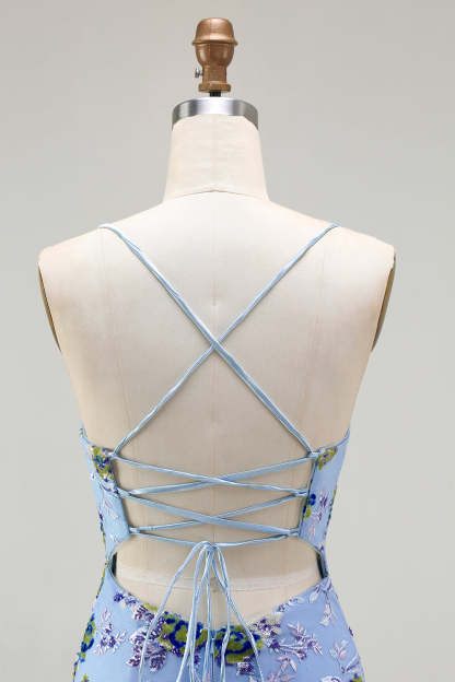 Sparkly Black and Purple Sequined Mermaid Floral Long Prom Dress with Slit