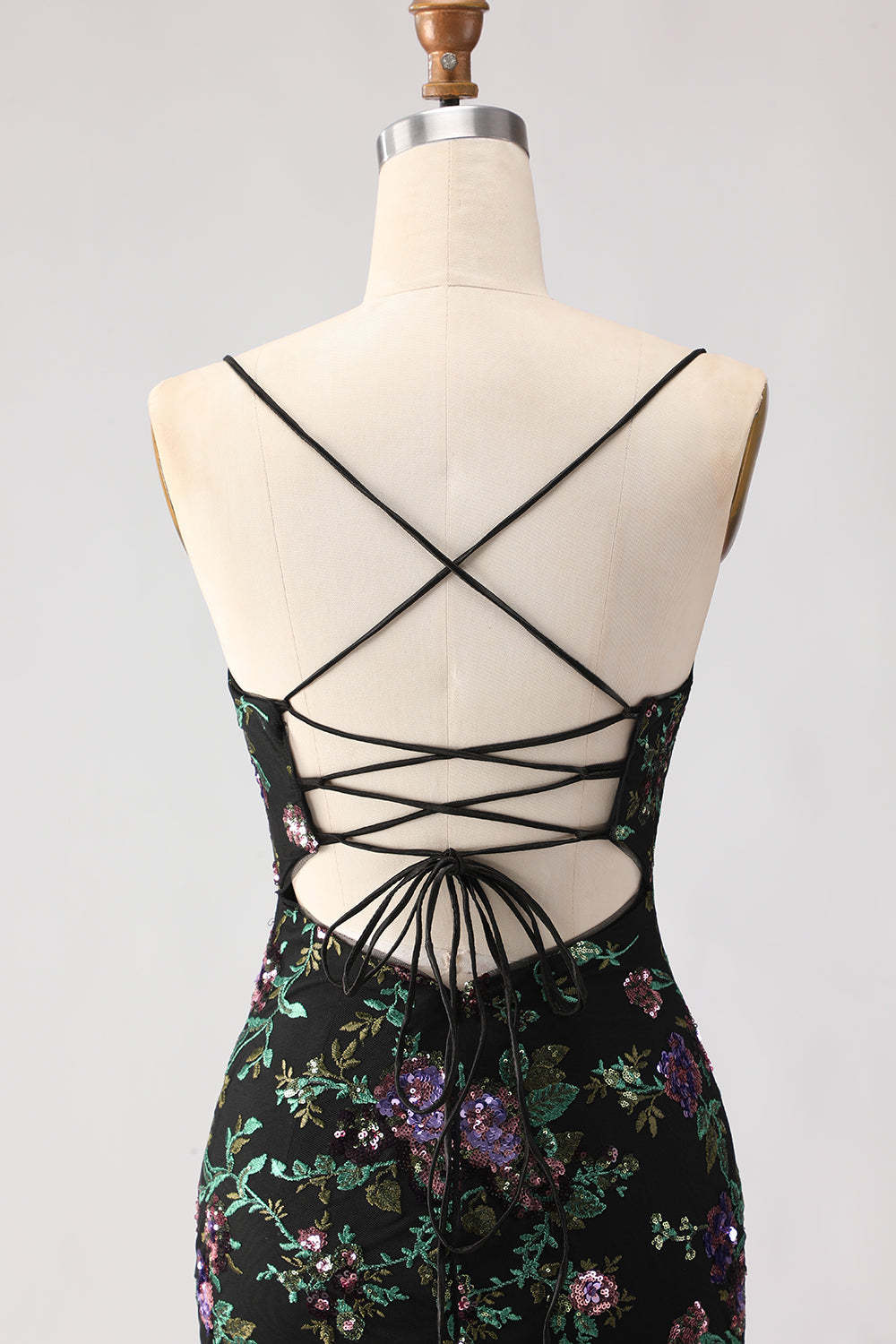 Sparkly Black and Purple Sequined Mermaid Floral Long Prom Dress with Slit