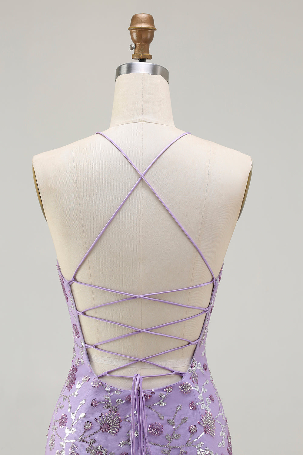 Sparkly Floral Purple Spaghetti Straps Mermaid Long Prom Dress with Slit