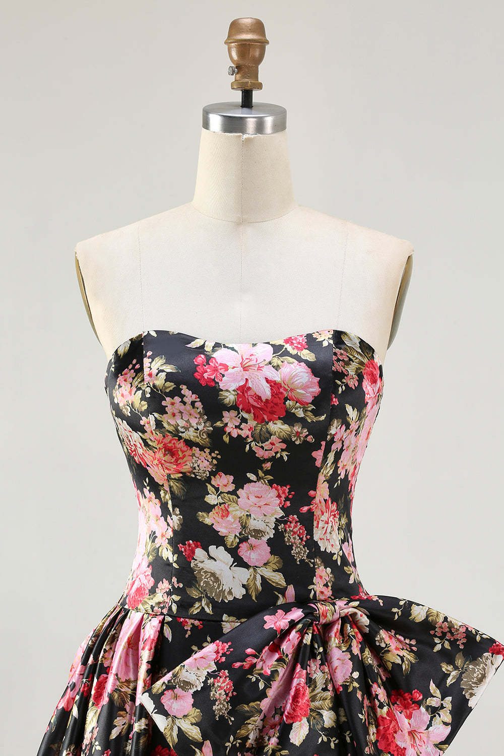 Floral White and Pink Long Corset Prom Dress with Bow