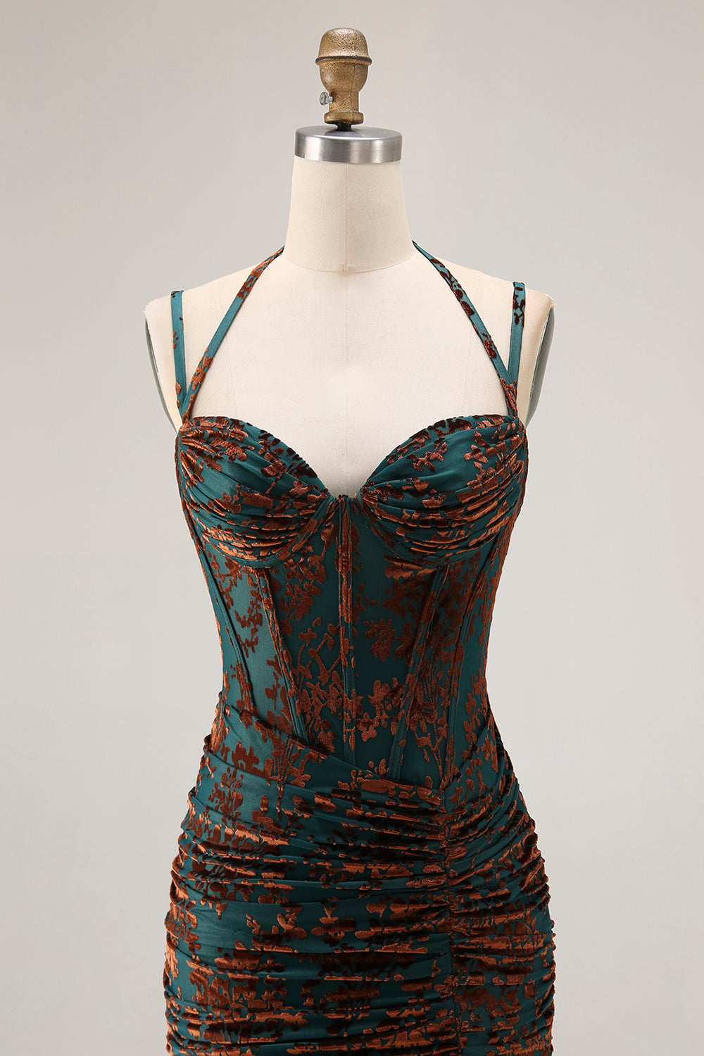 Dark Green Corset Sheath Floral Long Wedding Guest Dress with Slit