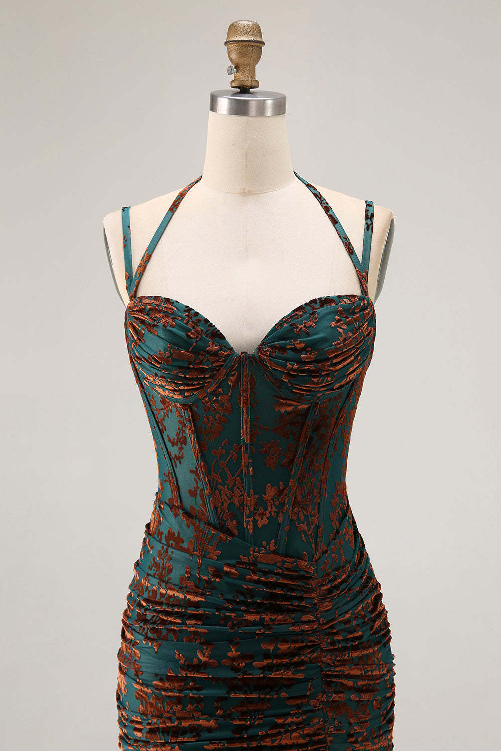 Dark Green Corset Sheath Floral Long Wedding Guest Dress with Slit