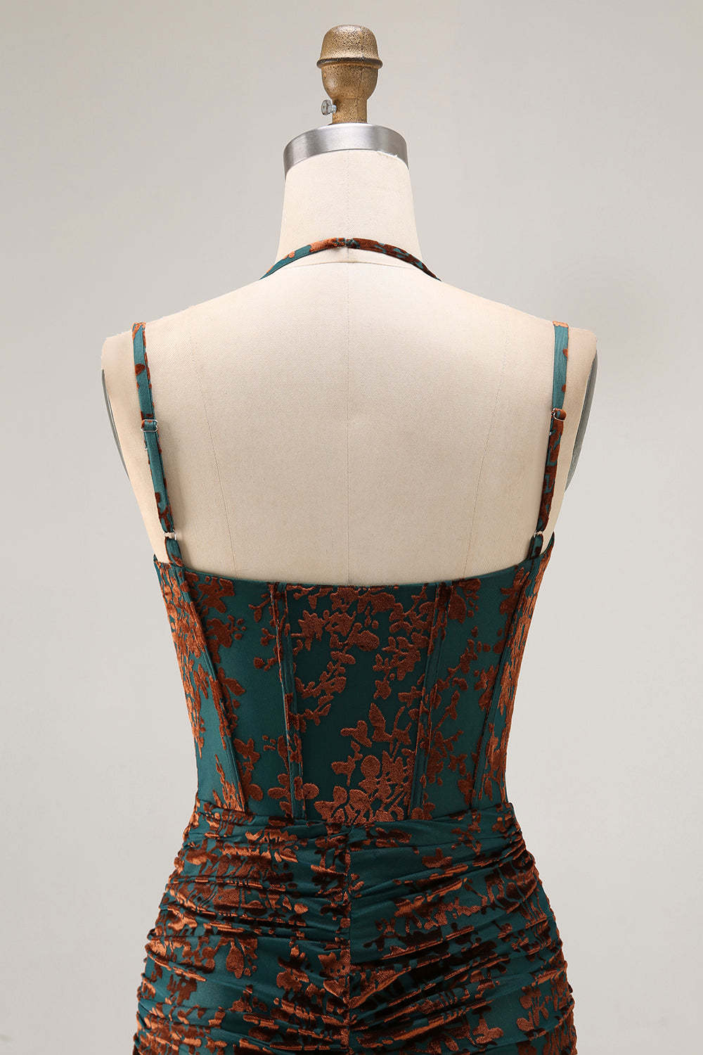 Dark Green Corset Sheath Floral Long Wedding Guest Dress with Slit