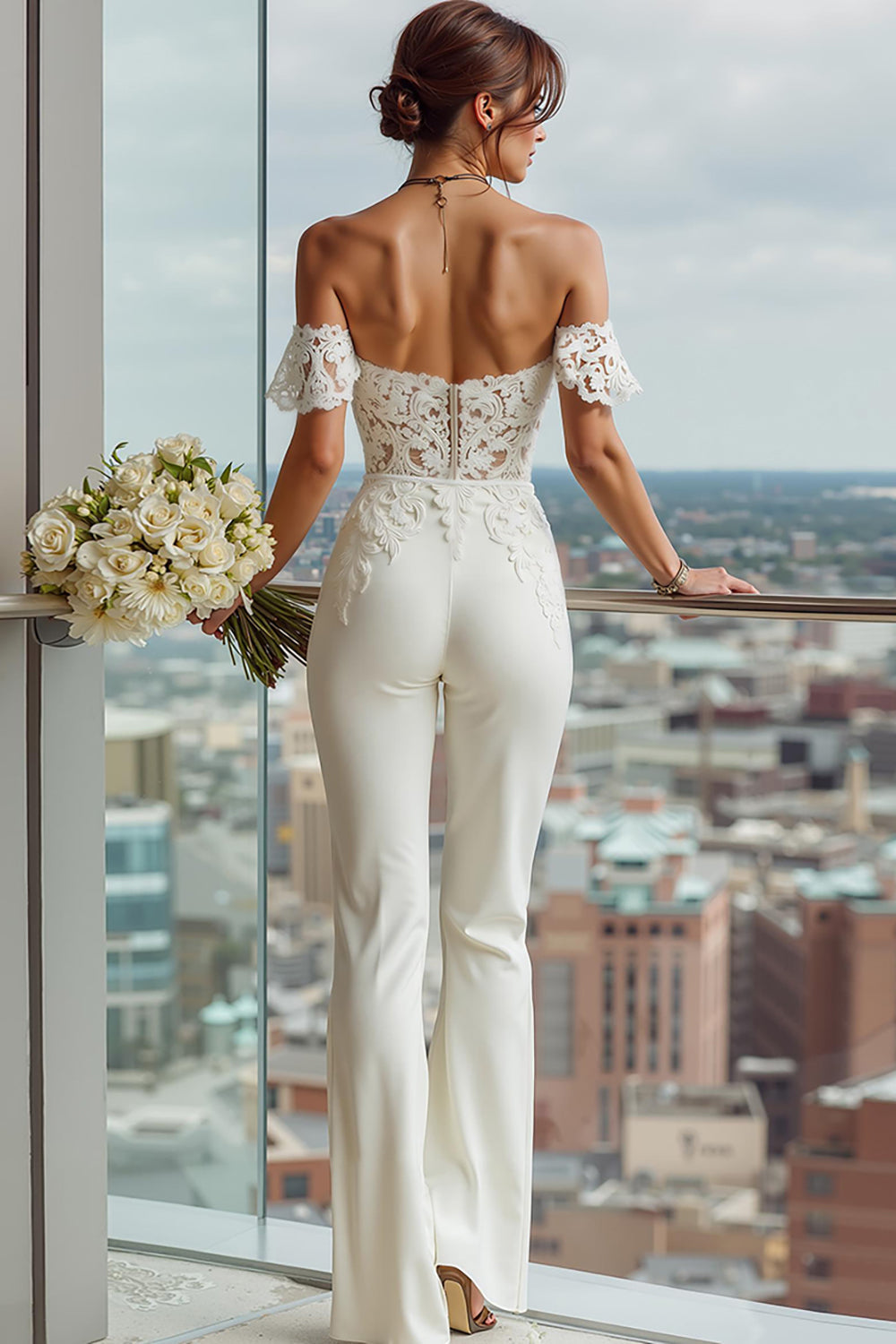 Simple White Sweetheart Lace Bridal Jumpsuits