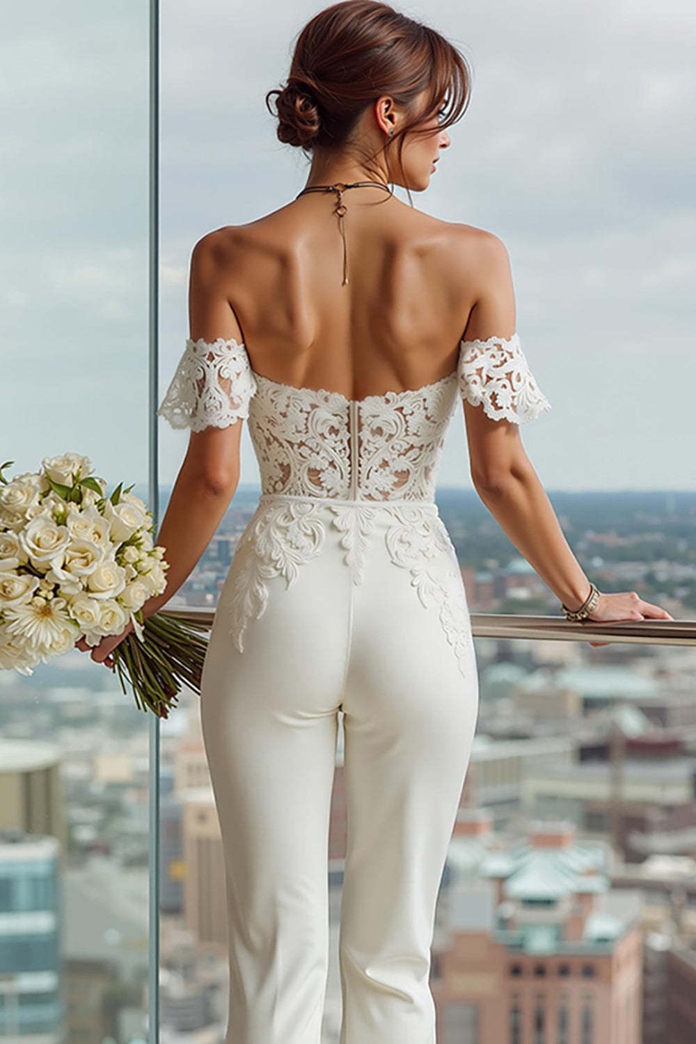 Simple White Sweetheart Lace Bridal Jumpsuits