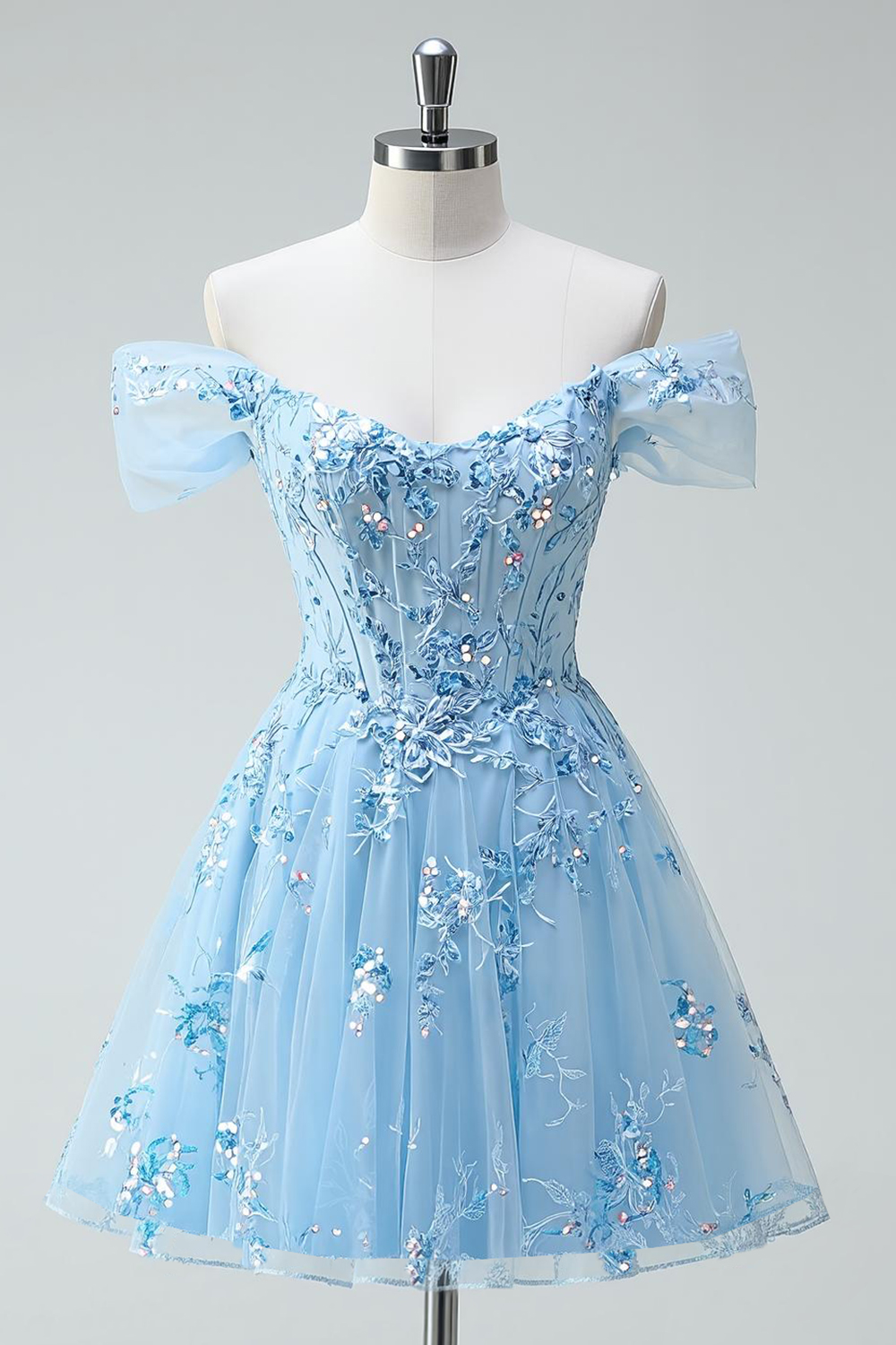 Sky Blue A Line Short Homecoming Dress with Appliques 