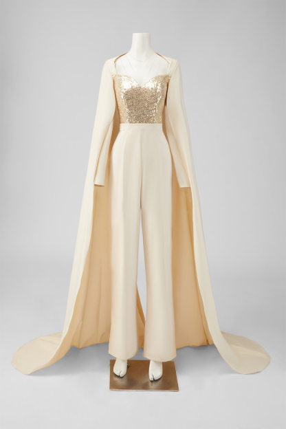 Cabernet Long Sleeves Mother of the Bride Jumpsuits with Cape