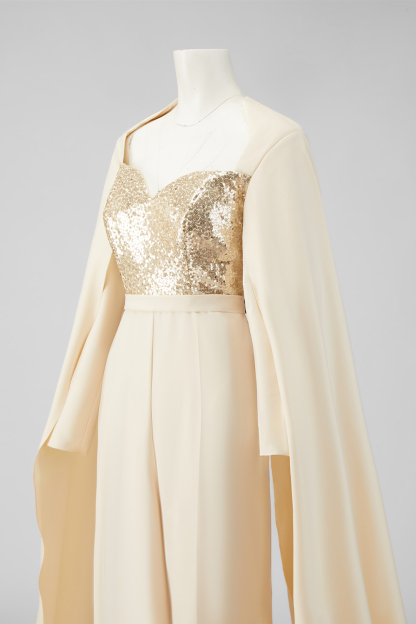 Cabernet Long Sleeves Mother of the Bride Jumpsuits with Cape