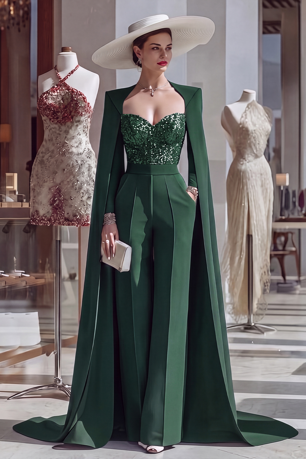 Cabernet Long Sleeves Mother of the Bride Jumpsuits with Cape