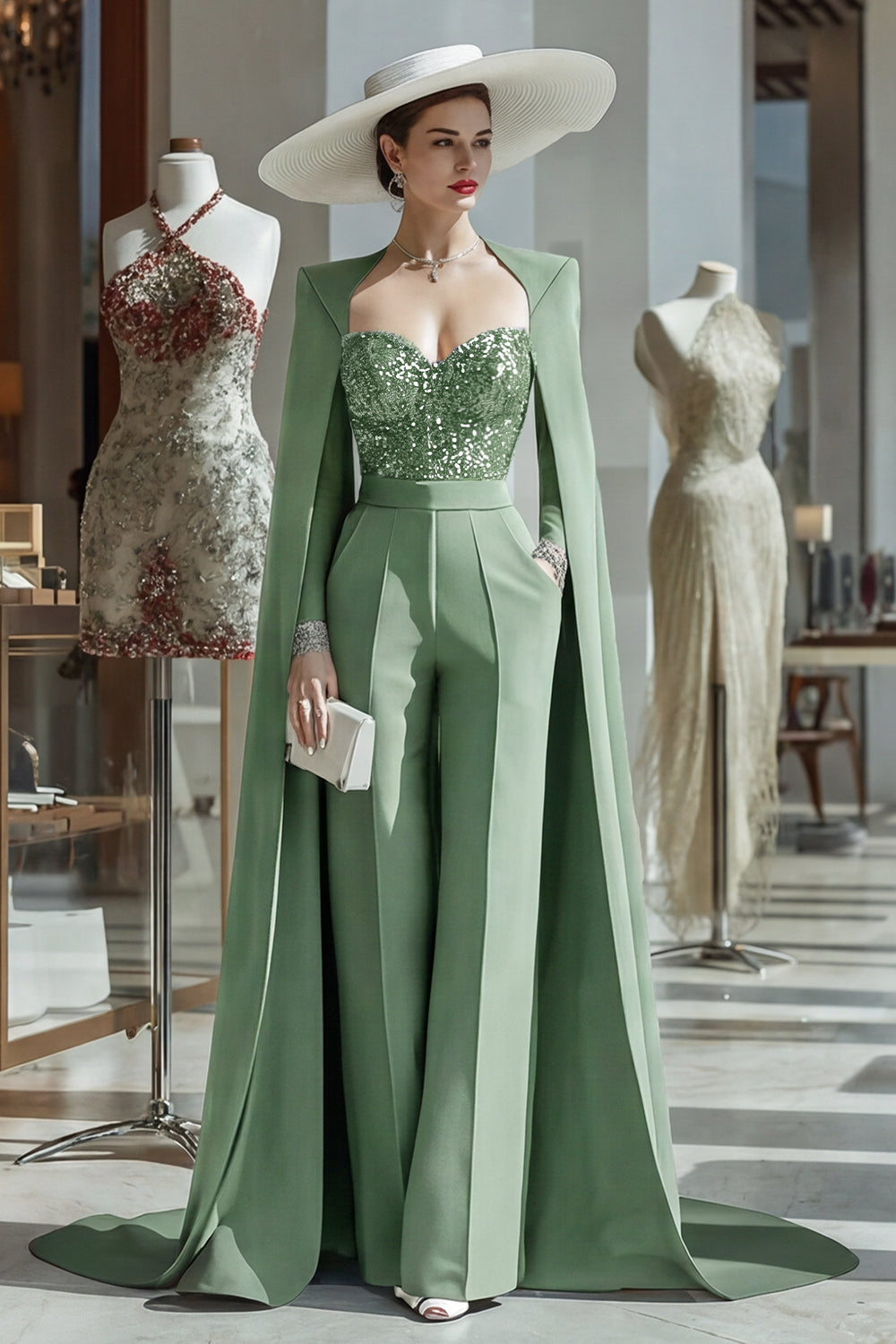 Cabernet Long Sleeves Mother of the Bride Jumpsuits with Cape