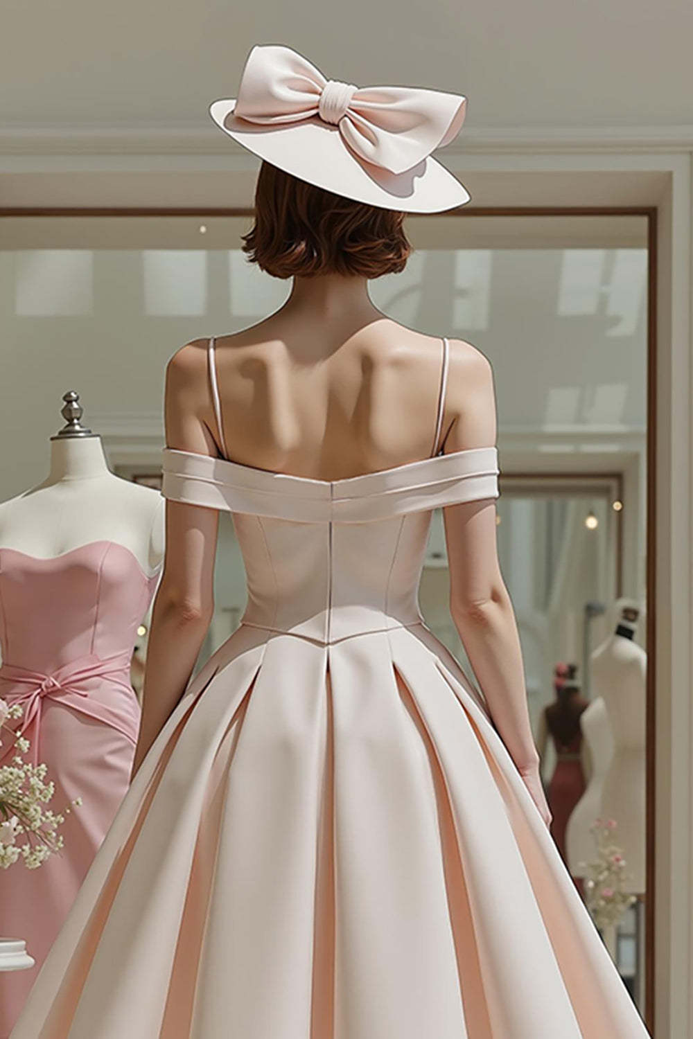 Candy Pink A Line Cold Shoulder Midi Mother of the Bride Dress