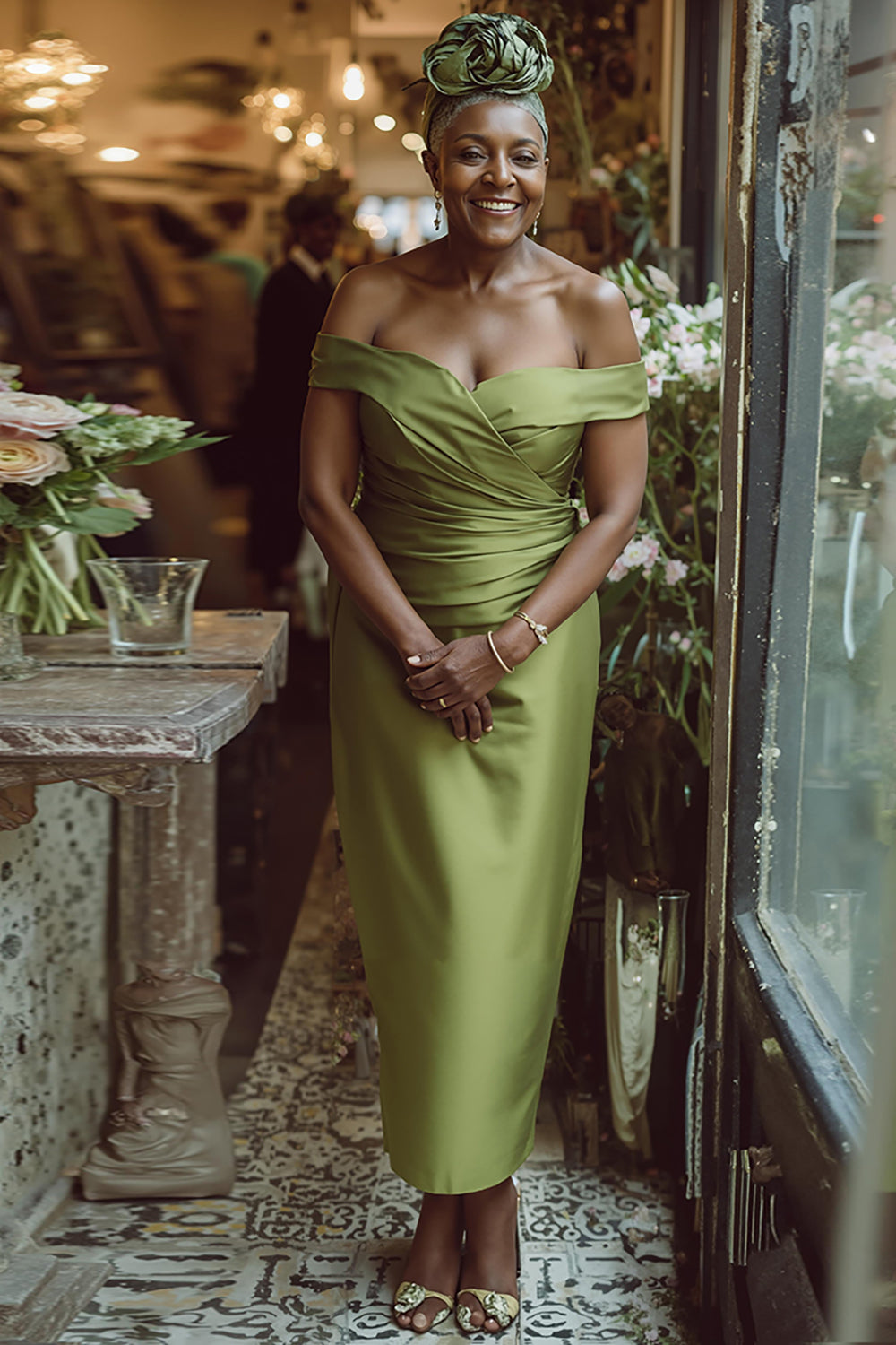 Leely Women Dusty Sage Satin Maxi Mother of the Bride Dress Sheath Off the Shoulder Wedding Guest Dress