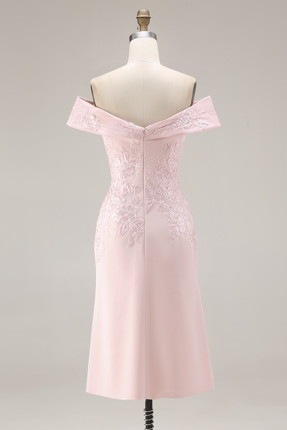 Blush Pink Off the Shoulder Ruched Midi Mother of the Bride Dress with Slit