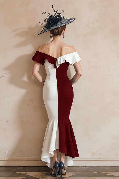 Black and White Off the Shoulder Mermaid Midi Mother of the Bride Dress
