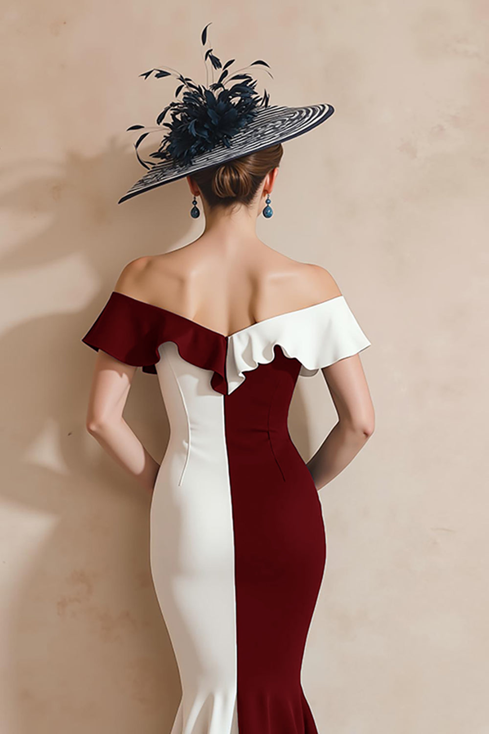 Black and White Off the Shoulder Mermaid Midi Mother of the Bride Dress