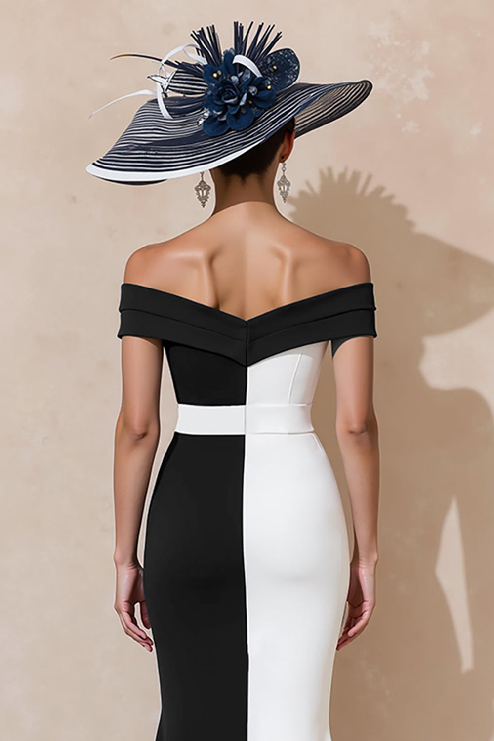 Black and White Ruffled Mermaid Off the Shoulder Long Mother of the Bride Dress