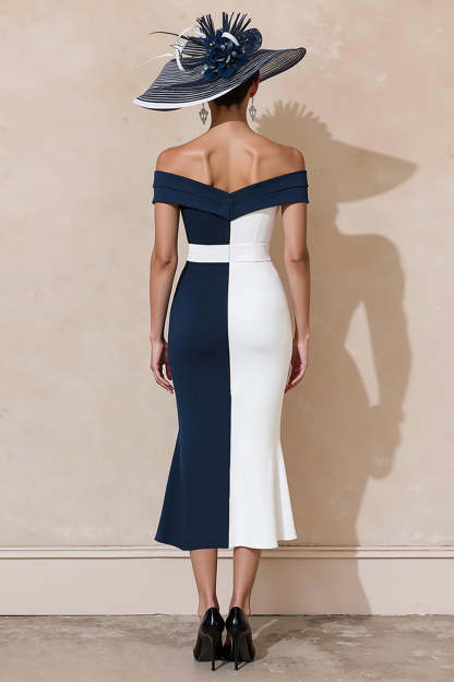 Black and White Ruffled Mermaid Off the Shoulder Long Mother of the Bride Dress