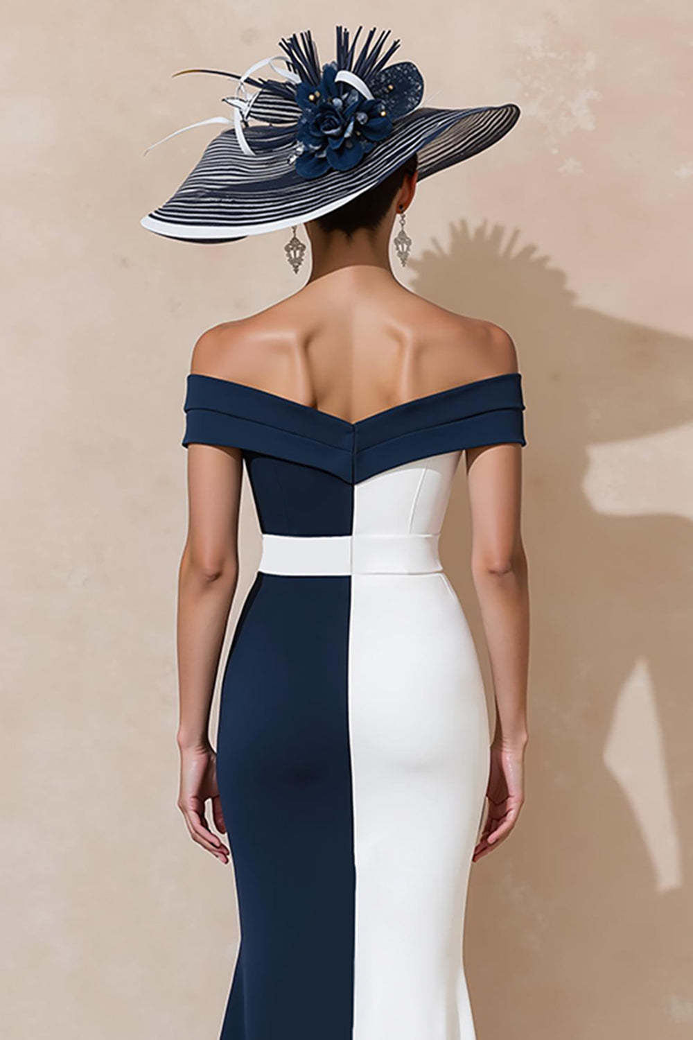 Black and White Ruffled Mermaid Off the Shoulder Long Mother of the Bride Dress