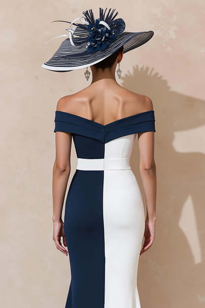 Black and White Ruffled Mermaid Off the Shoulder Long Mother of the Bride Dress