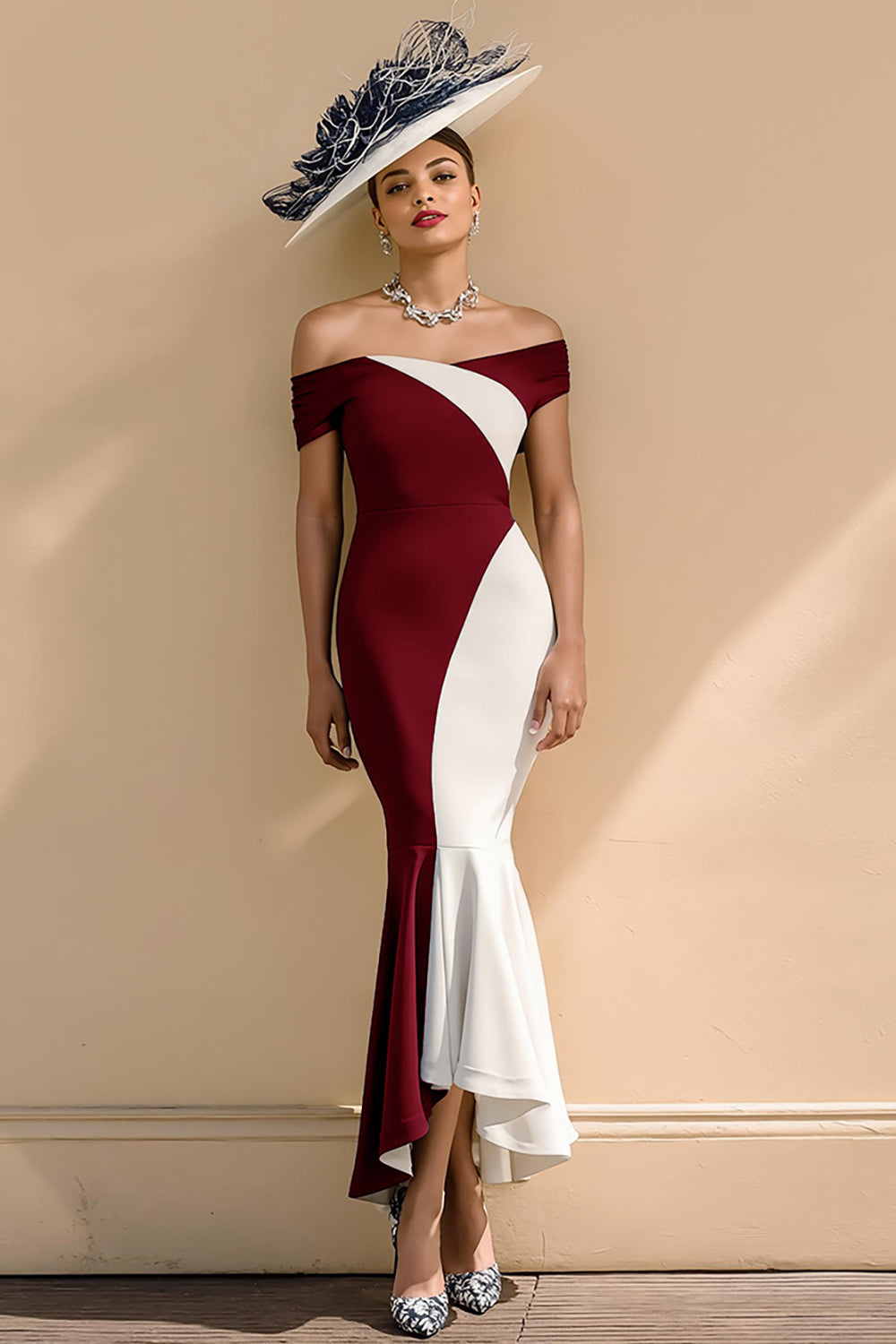 Black and White Patchwork Ruffled Mermaid Long Mother of the Bride Dress