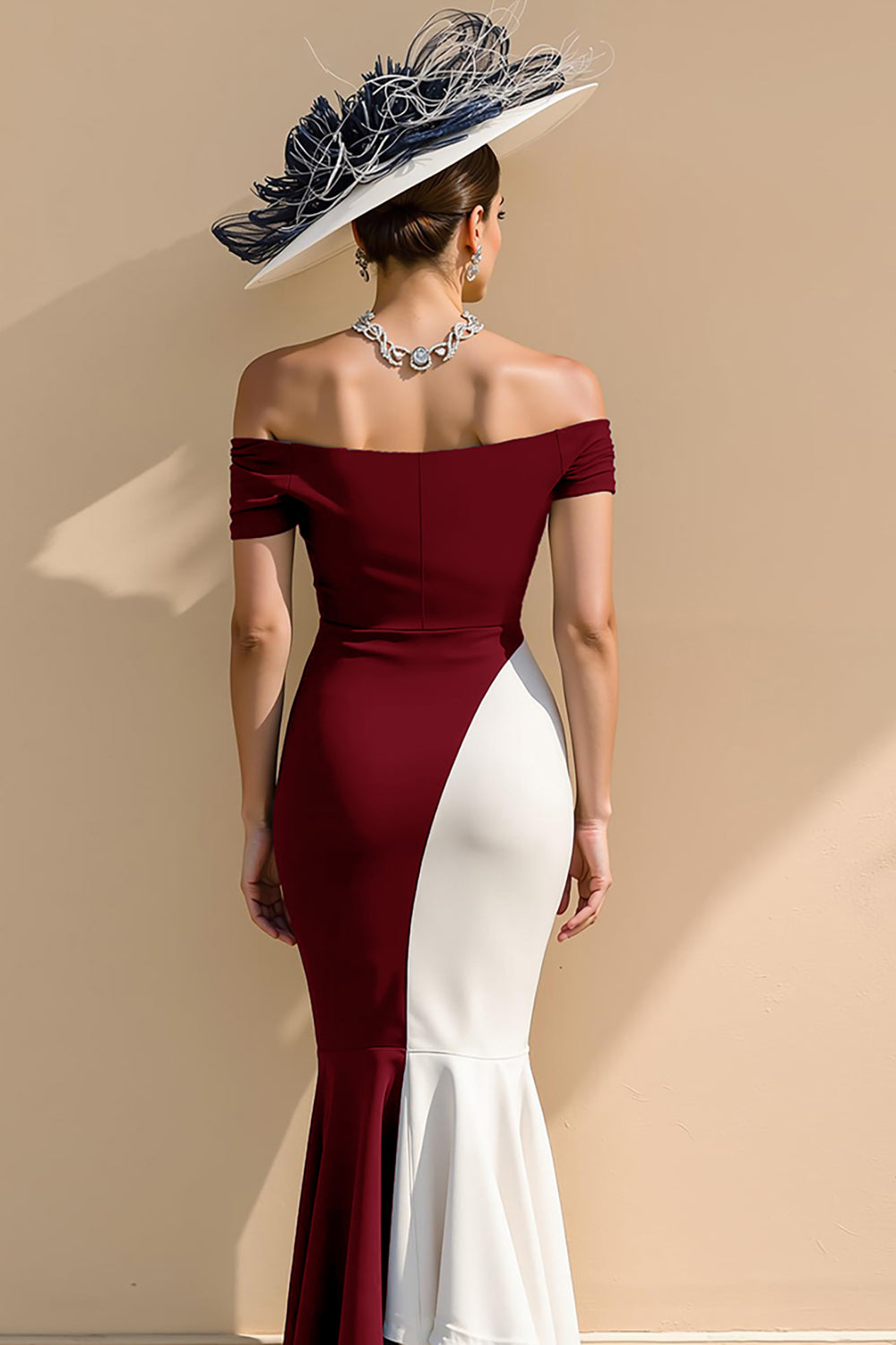 Black and White Patchwork Ruffled Mermaid Long Mother of the Bride Dress