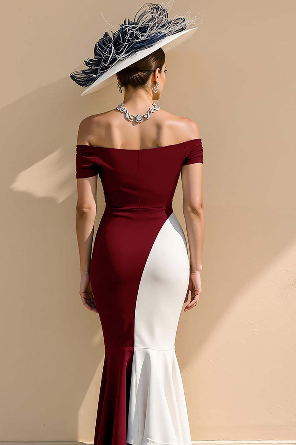 Black and White Patchwork Ruffled Mermaid Long Mother of the Bride Dress