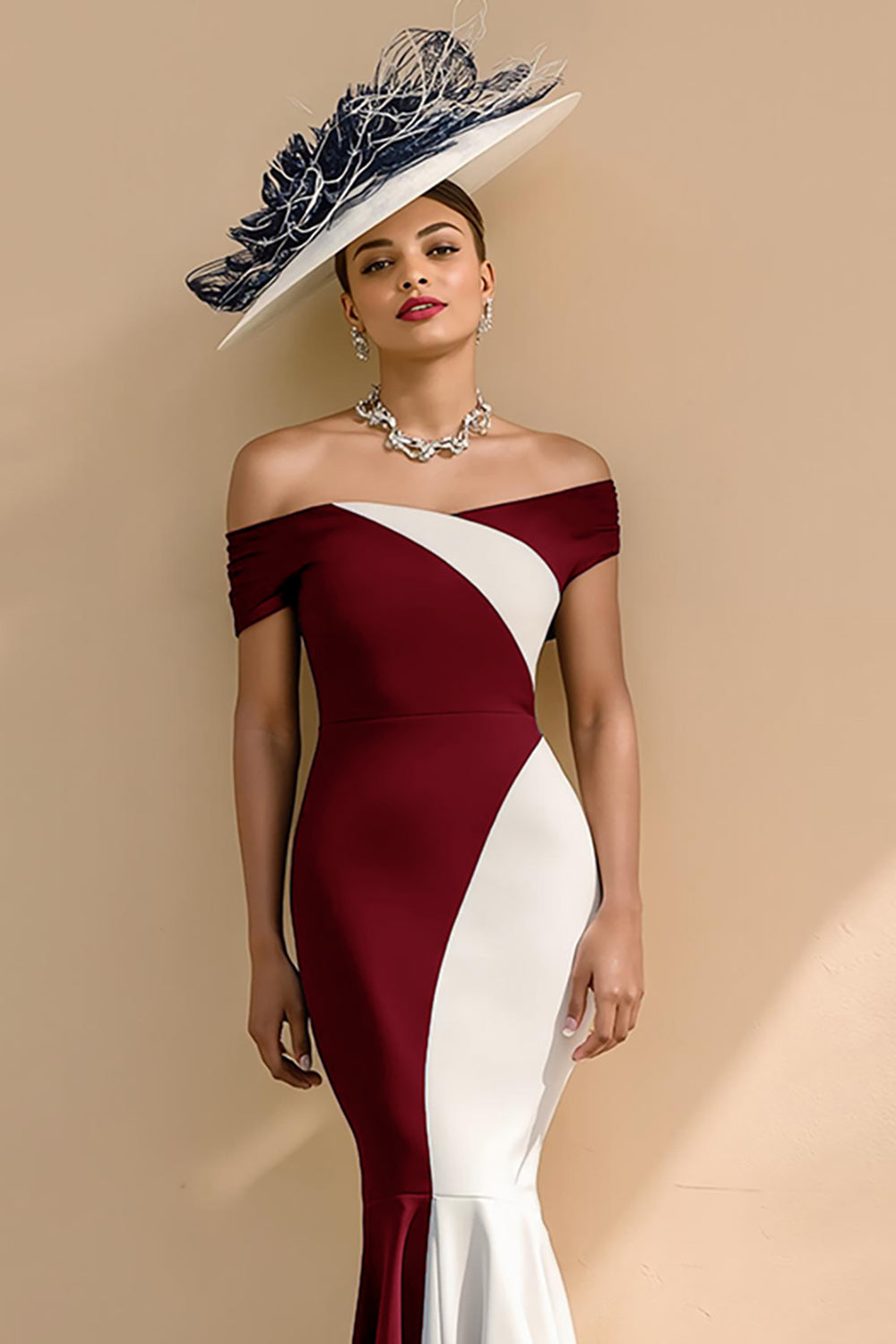 Black and White Patchwork Ruffled Mermaid Long Mother of the Bride Dress