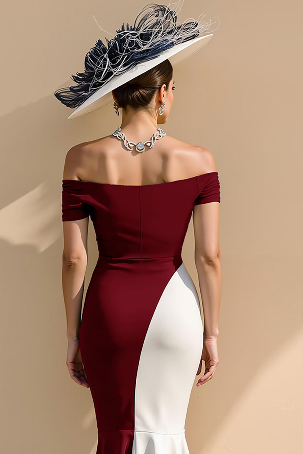 Black and White Patchwork Ruffled Mermaid Long Mother of the Bride Dress