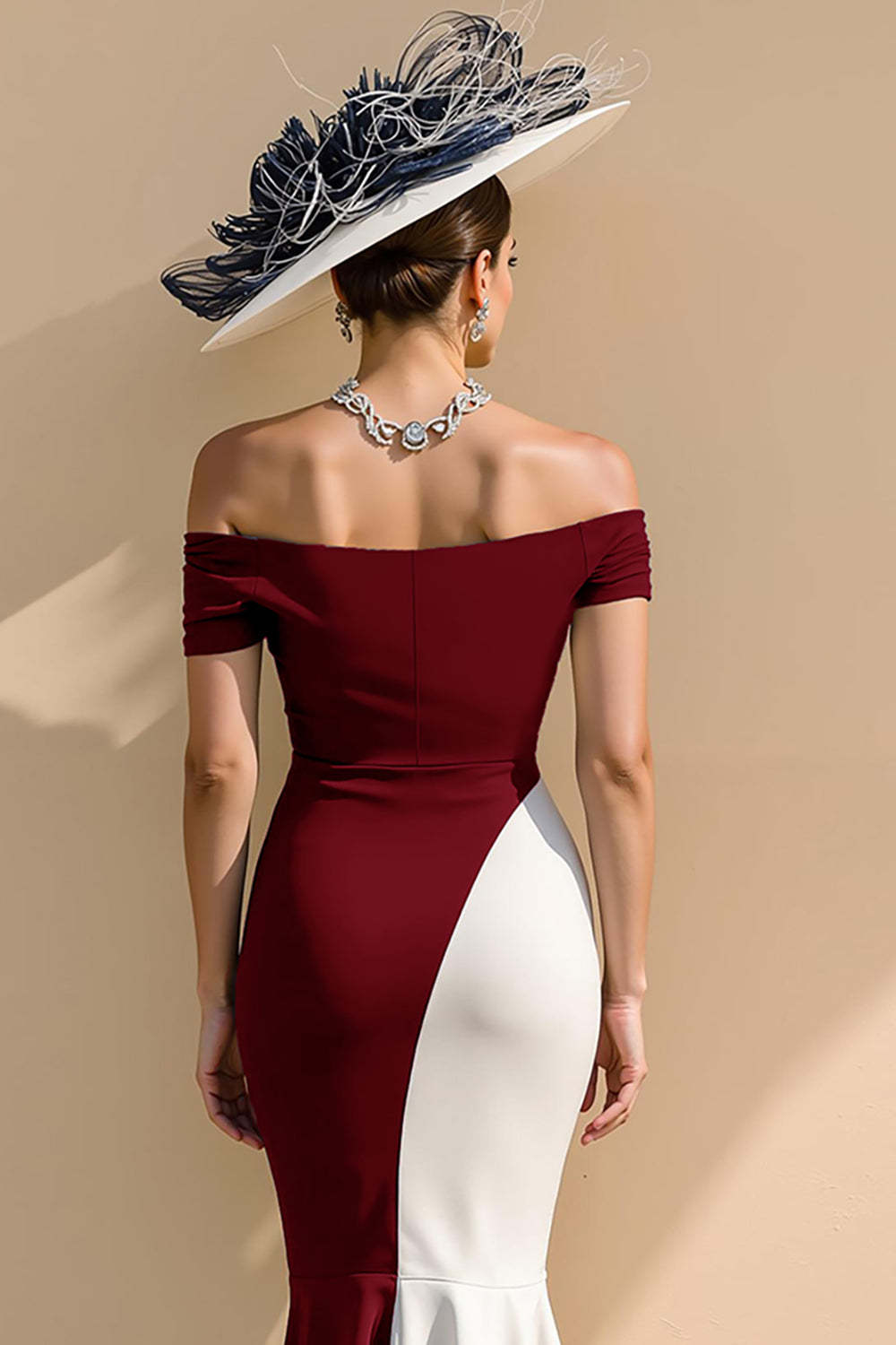 Black and White Patchwork Ruffled Mermaid Long Mother of the Bride Dress