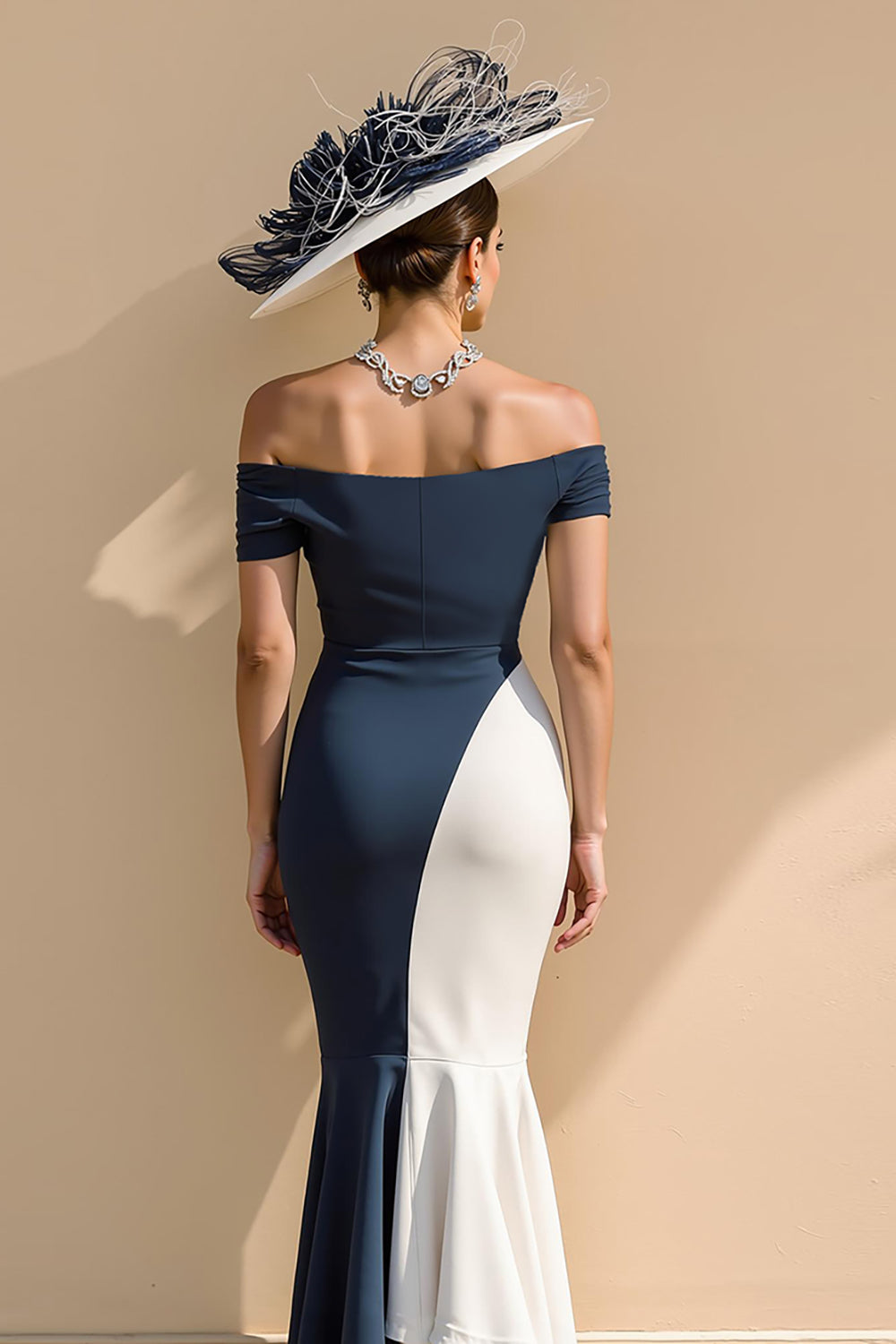 Black and White Patchwork Ruffled Mermaid Long Mother of the Bride Dress