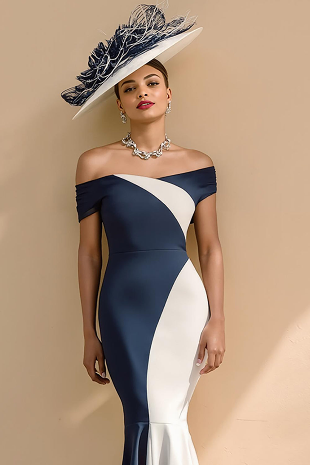 Black and White Patchwork Ruffled Mermaid Long Mother of the Bride Dress