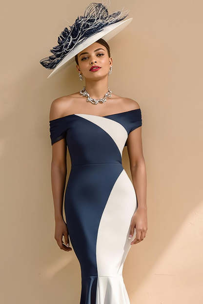 Black and White Patchwork Ruffled Mermaid Long Mother of the Bride Dress