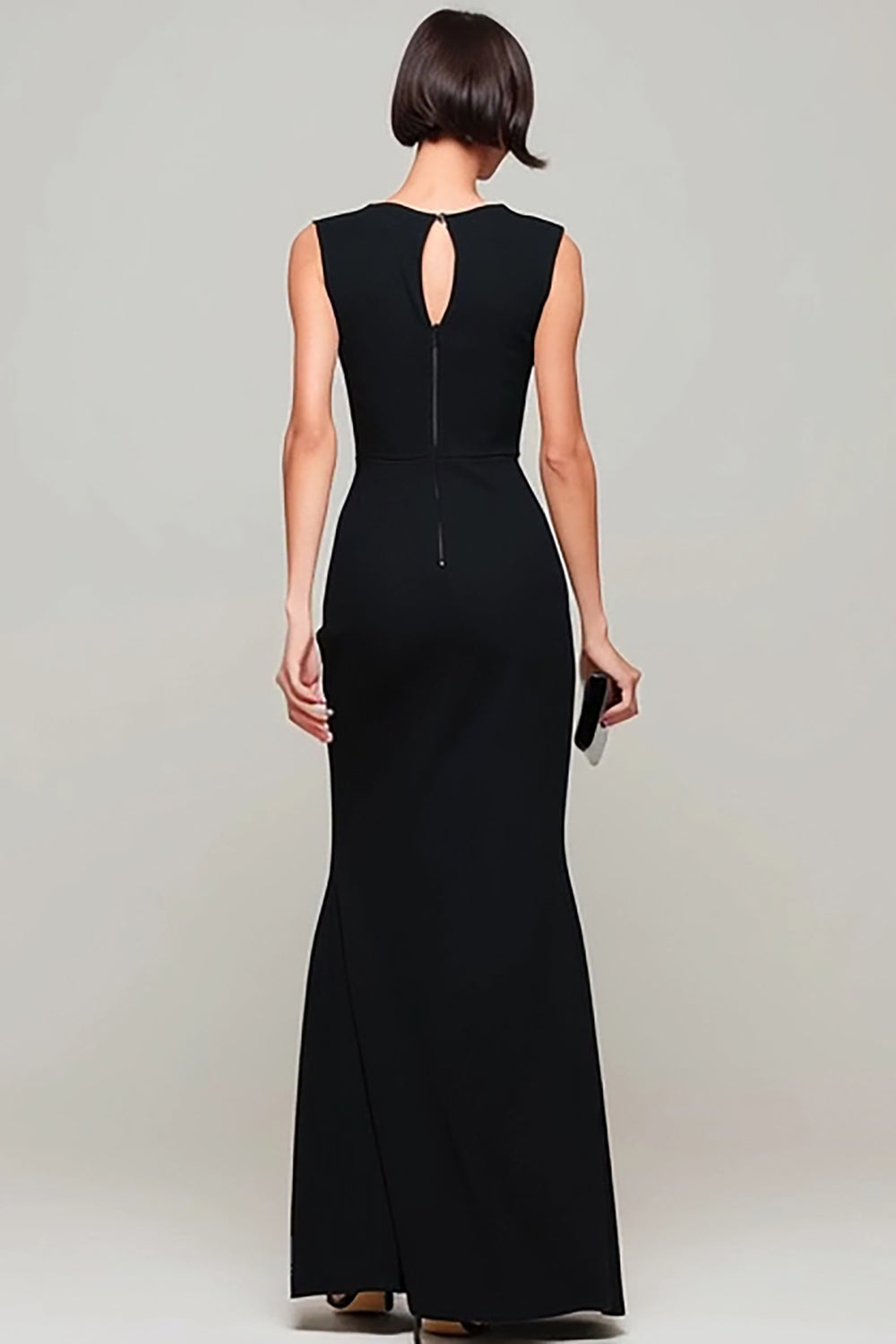 Simple Black Mermaid Boat Neck Maxi Formal Dress