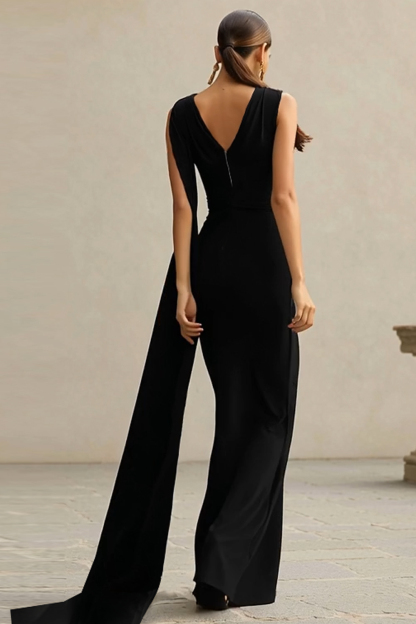 Black One Shoulder Neck Scarf Mermaid Long Formal Dress