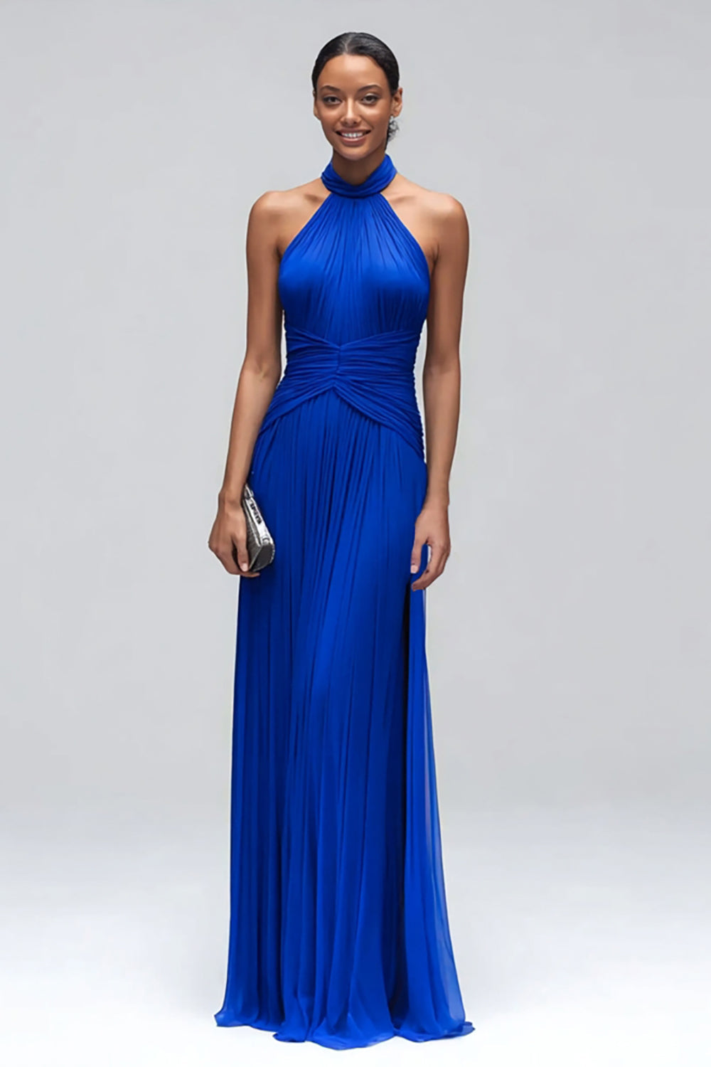 Royal Blue High Neck Mermaid Maxi Formal Dress