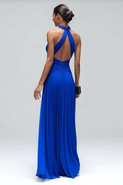 Royal Blue High Neck Mermaid Maxi Formal Dress