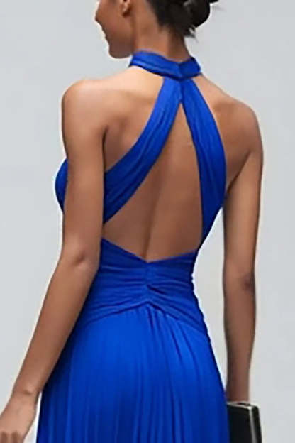 Royal Blue High Neck Mermaid Maxi Formal Dress
