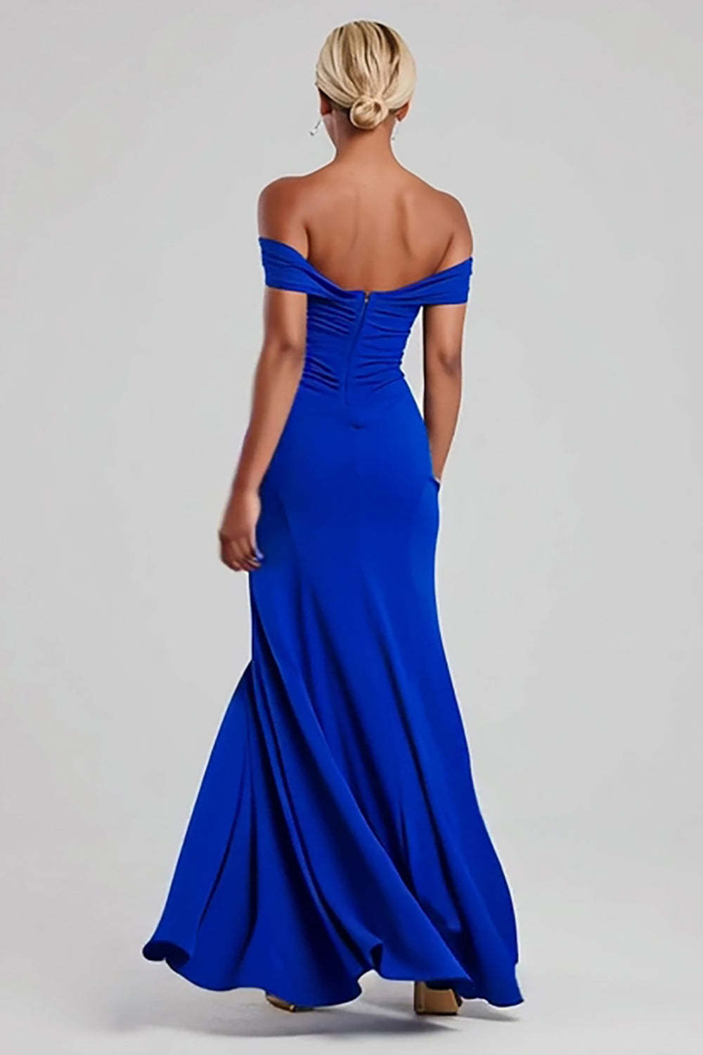 Royal Blue Mermaid Off the Shoulder Maxi Formal Dress with Slit