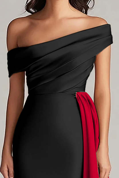 Patchwork Sweep Train A Line Black and White Dress