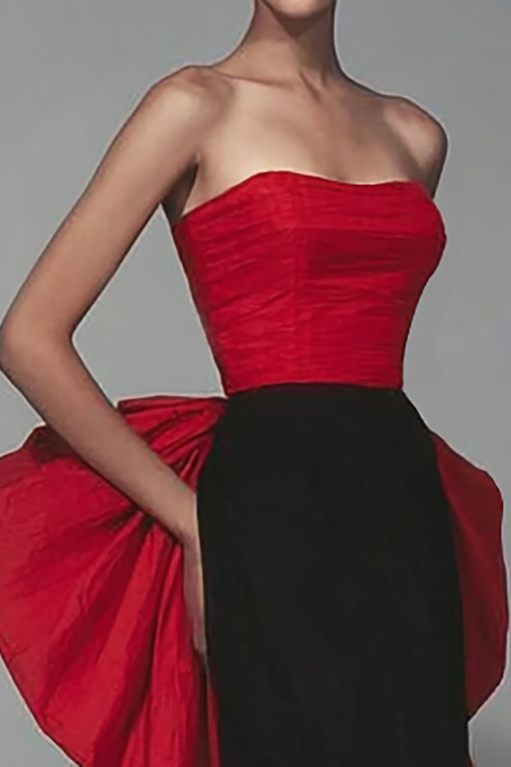 Black and Red Mermaid Long Strapless Formal Dress with Bow