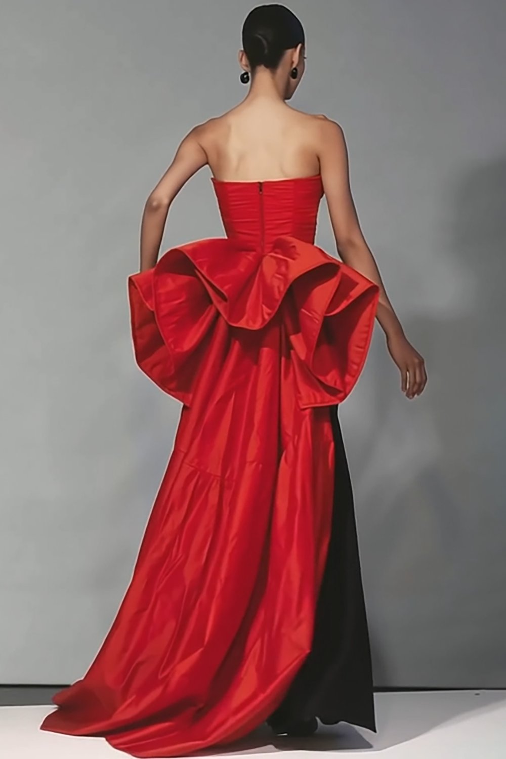 Black and Red Mermaid Long Strapless Formal Dress with Bow