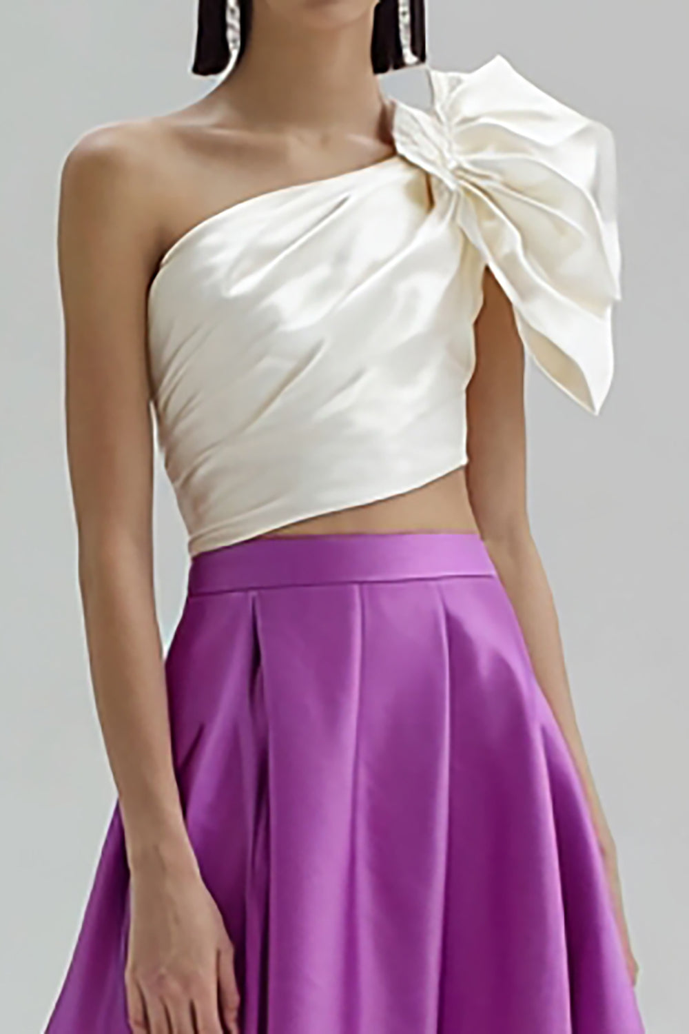 White and Purple One Shoulder Satin A-Line Maxi Evening Dress