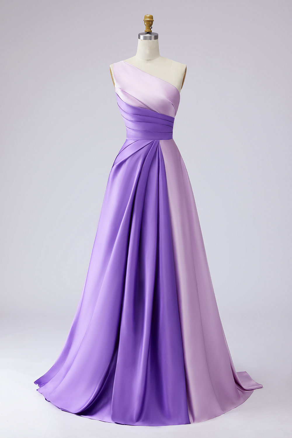 Pink Satin One Shoulder A Line Maxi Formal Dress