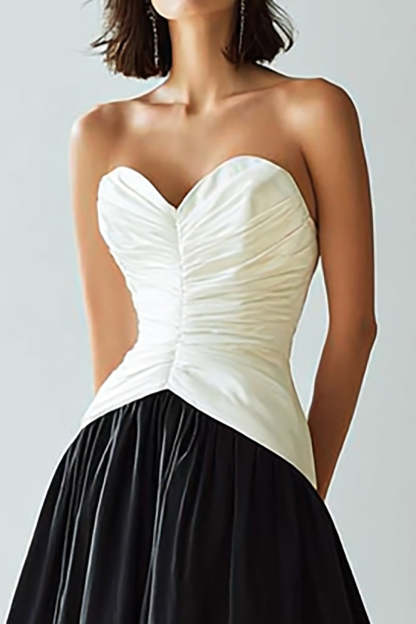 Simple Black and White Long Sweetheart A Line Formal Dress