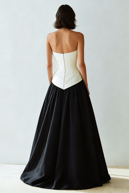 Simple Black and White Long Sweetheart A Line Formal Dress