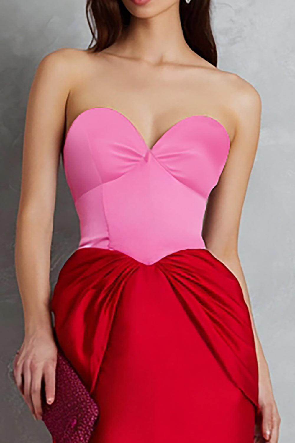 Red and Fuchsia Satin Sheath Sweetheart Long Formal Dress