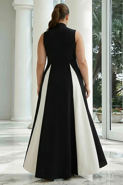 Black and White High Neck Maxi A Line Formal Dress