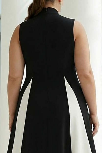 Black and White High Neck Plus Size Maxi A Line Formal Dress