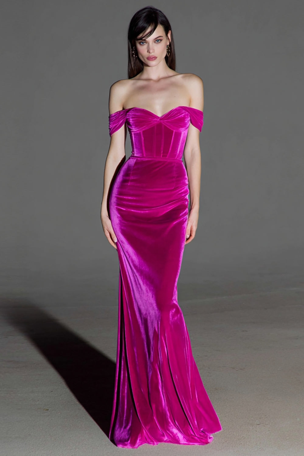 Fuchsia Corset Velvet Mermaid Maxi Evening Dress
