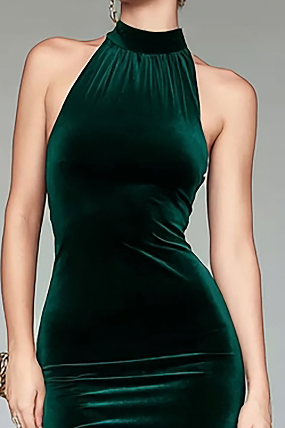 Dark Green Velvet Halter Mermaid Long Formal Dress with Slit